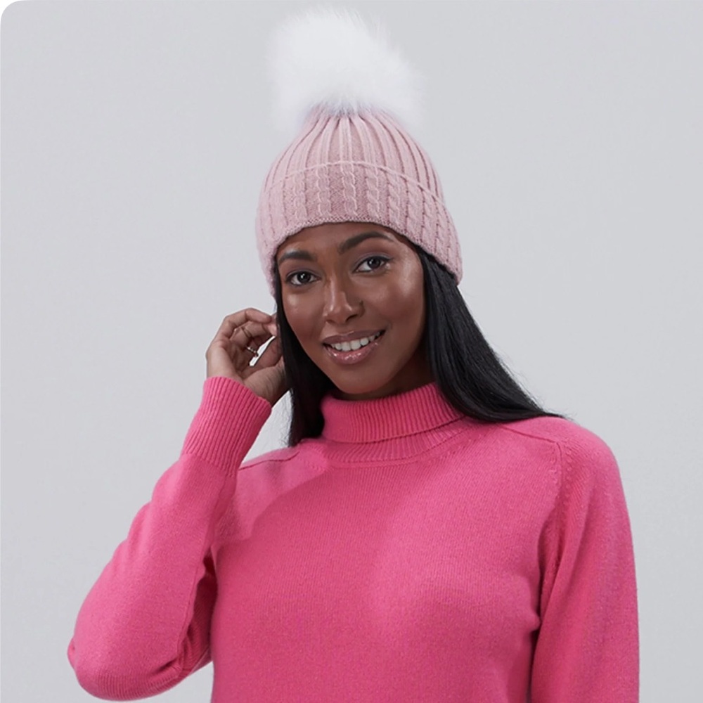 Gorski Knit Hat with Fox Pompom
